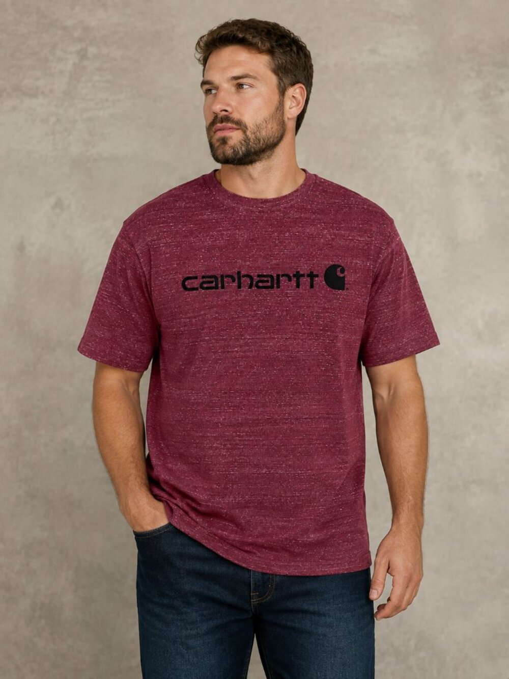 Carhartt K195 Men’s XL Beet Red Snow Heather Logo T-Shirt Loose Fit